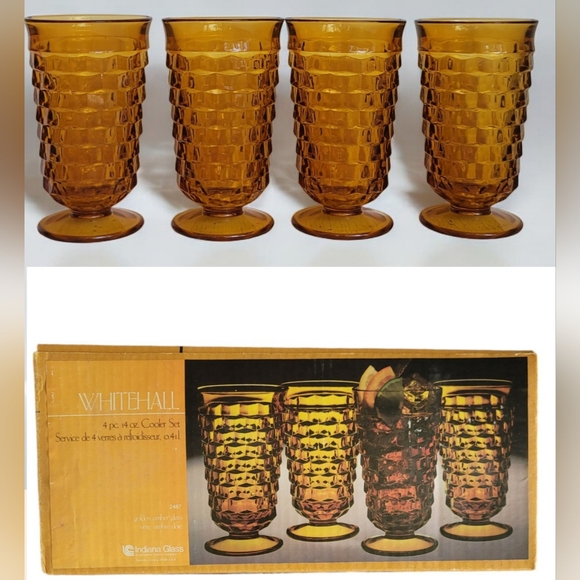 Whitehall 4 pc 14 oz Golden Amber Glass Cooler Set #2487 by Indiana Glass w Box - Picture 8 of 16